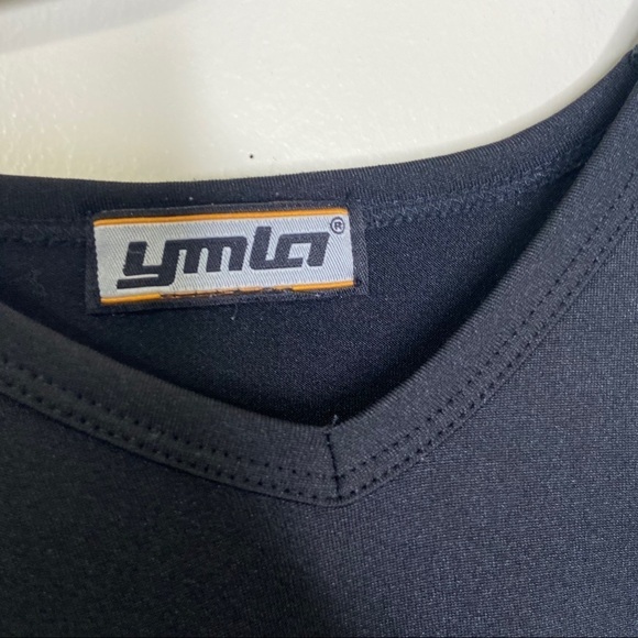 Ymla Womens Black Vneck Athletic Top Medium Gym Fitness Running Sweat Wicking - Picture 2 of 8